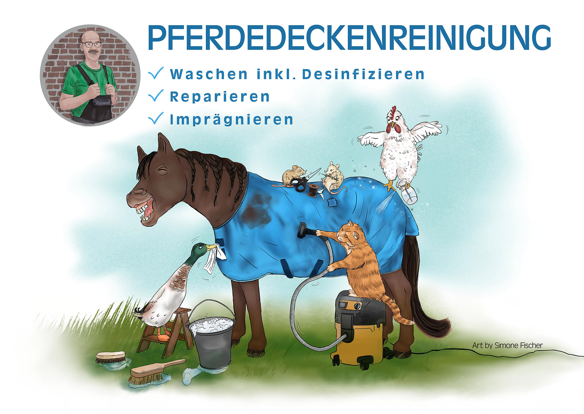 Pferd mit Decke wird geputzt